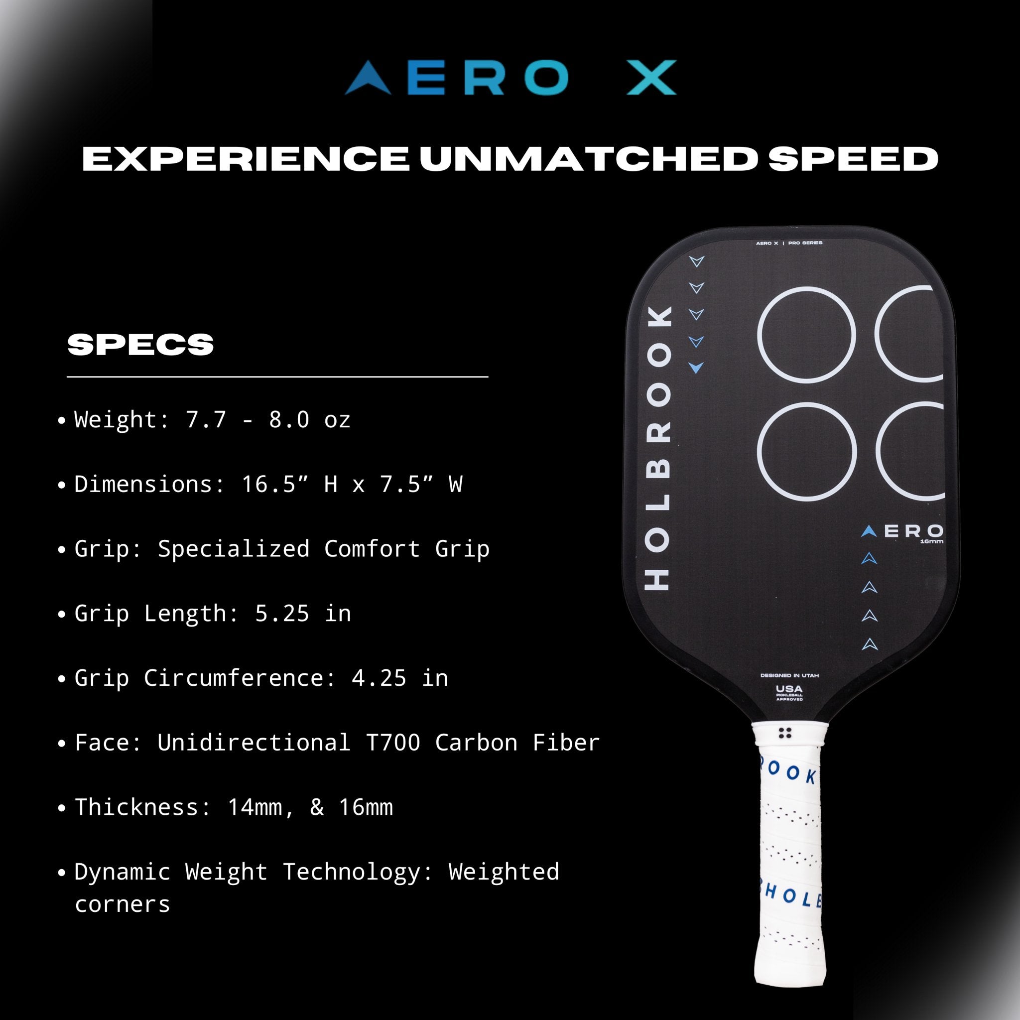 Pro - Aero X 16 mm - Holbrook Pickleball